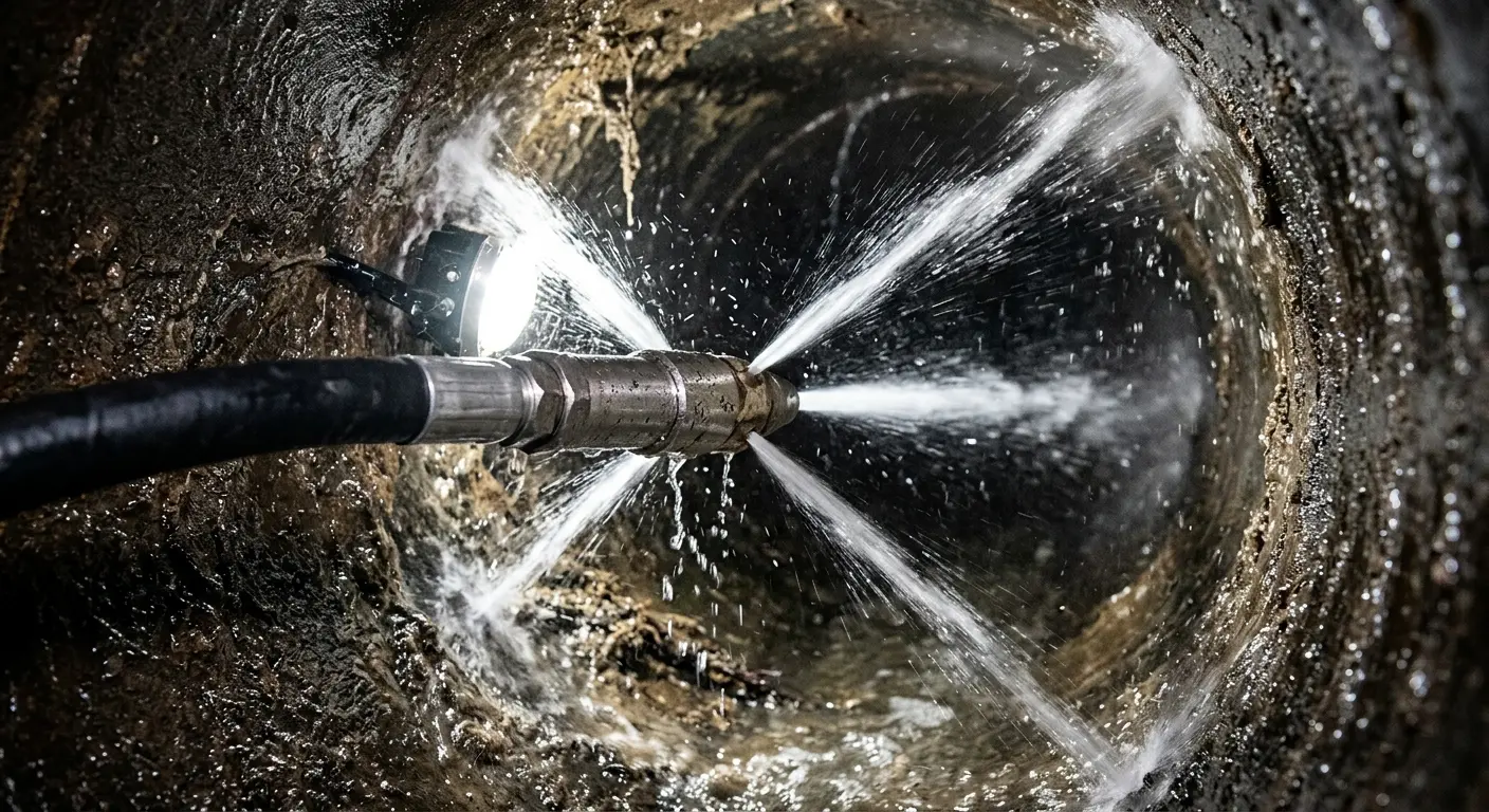High-pressure hydro jetting nozzle cleaning sewer pipe for Sewer Line Relining in Lancaster